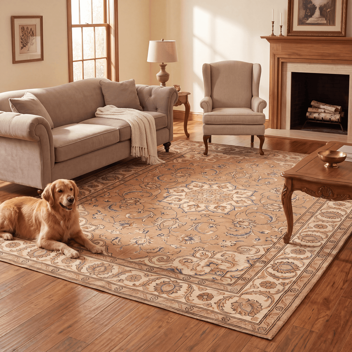 Townfield Traditional Distressed Medallion Camel Cream Indigo Washable Indoor Outdoor Entryway Rug - RugzellaDigital Print RugRugzellaRugzellaBBB478-RECT-24x47-60x120cmRGZLLA142261Rectangle2' x 3'11" (60x120 cm)RECTANGLE | Townfield rectangle livingroom