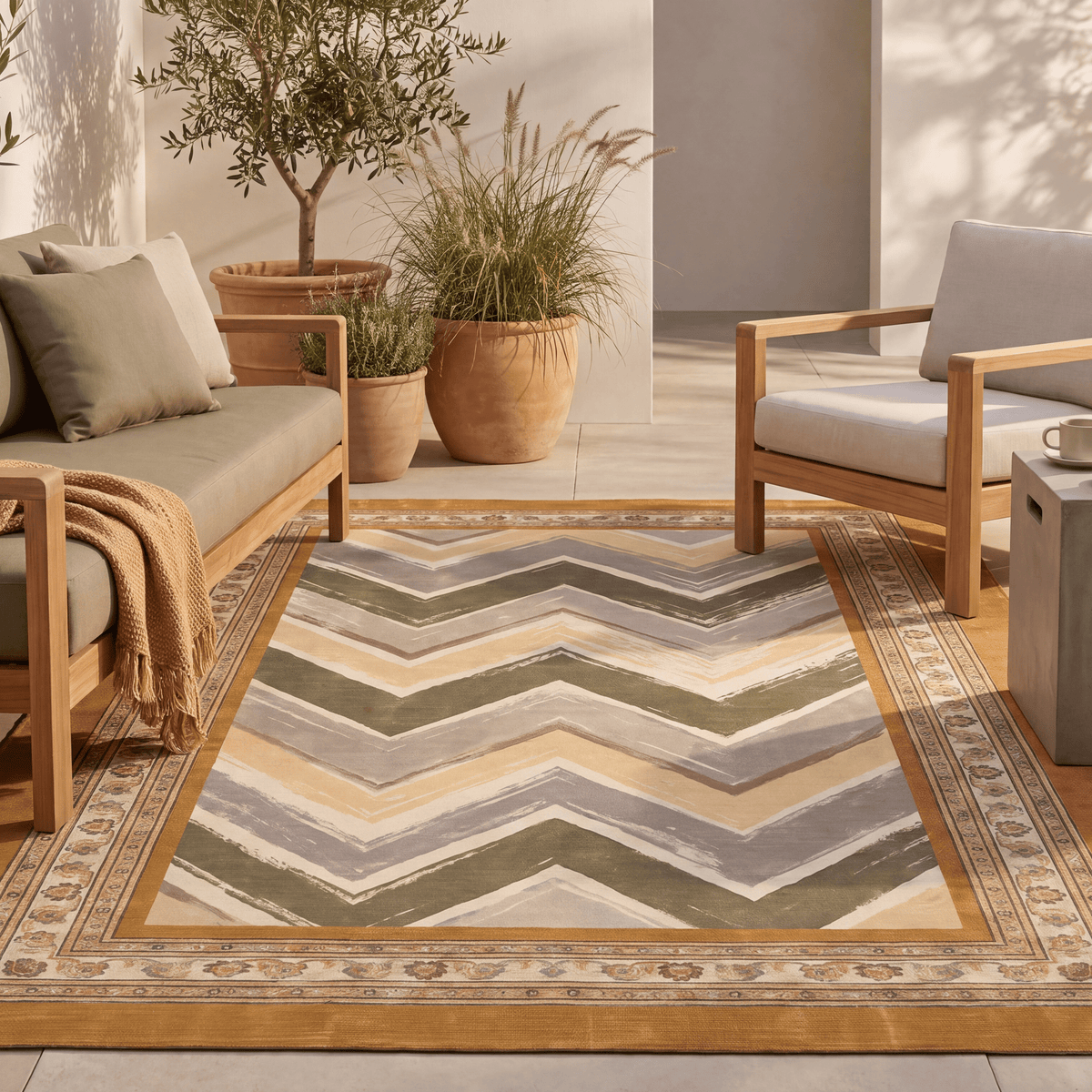 Trellis2 Modern Brushstroke Stripe Ochre Olive Stone Washable Indoor Outdoor Rug - RugzellaDigital Print RugRugzellaRugzellaBBB406-RECT-24x47-60x120cmRGZLLA117806Rectangle2' x 3'11" (60x120 cm)RECTANGLE | Trellis2 rectangle outdoor