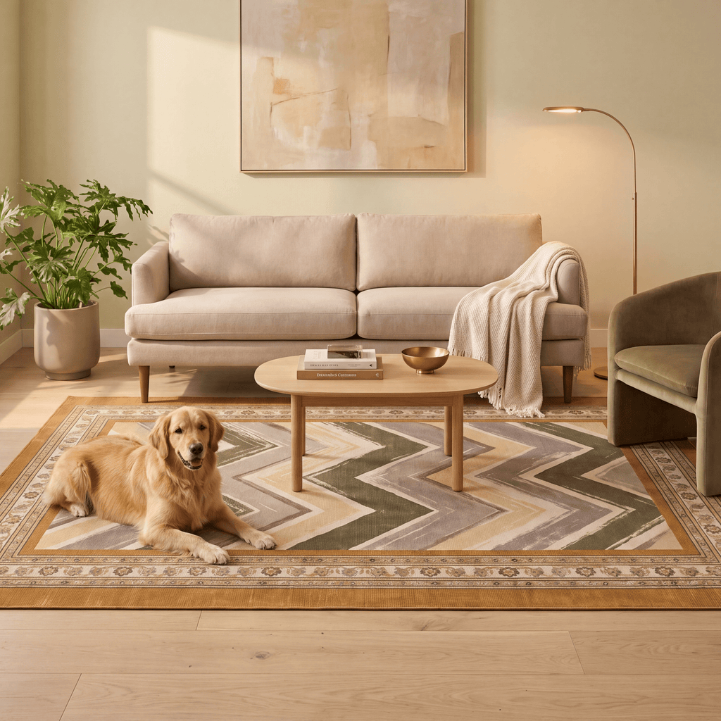 Trellis2 Modern Brushstroke Stripe Ochre Olive Stone Washable Indoor Outdoor Rug - RugzellaDigital Print RugRugzellaRugzellaBBB406-RECT-24x47-60x120cmRGZLLA117806Rectangle2' x 3'11" (60x120 cm)RECTANGLE | Trellis2 rectangle livingroom