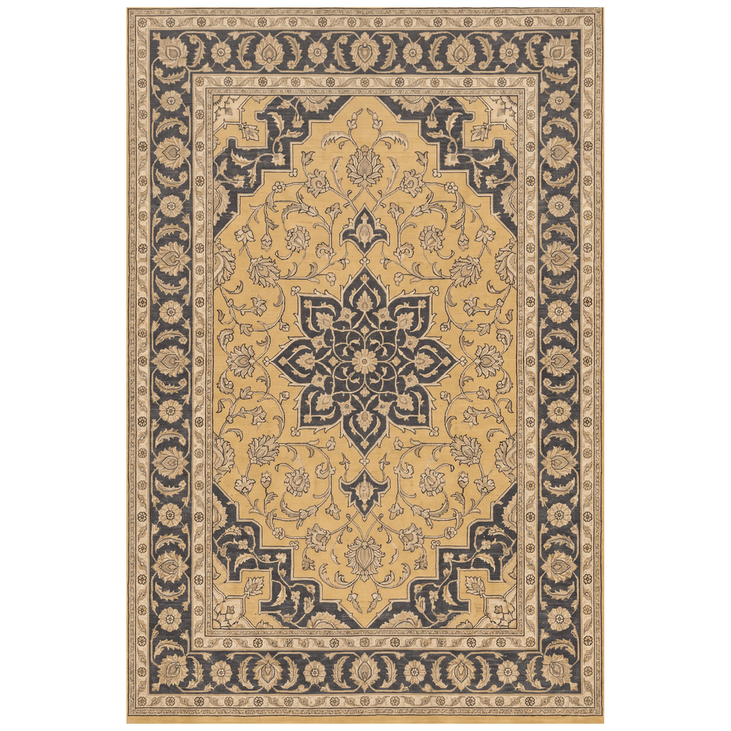 Twilight2 Traditional Medallion Border Mustard Charcoal Ivory Washable Indoor Outdoor Rug - RugzellaDigital Print RugRugzellaRugzellaBBB375-RECT-24x47-60x120cmRGZLLA108761Rectangle2' x 3'11" (60x120 cm)RECTANGLE | HERO | Twilight2 rectangle