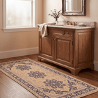 Twilight2 Traditional Medallion Border Mustard Charcoal Ivory Washable Indoor Outdoor Rug - RugzellaDigital Print RugRugzellaRugzellaBBB375-RECT-24x47-60x120cmRGZLLA108761Rectangle2' x 3'11" (60x120 cm)RUNNER | Twilight2 runner bathroom