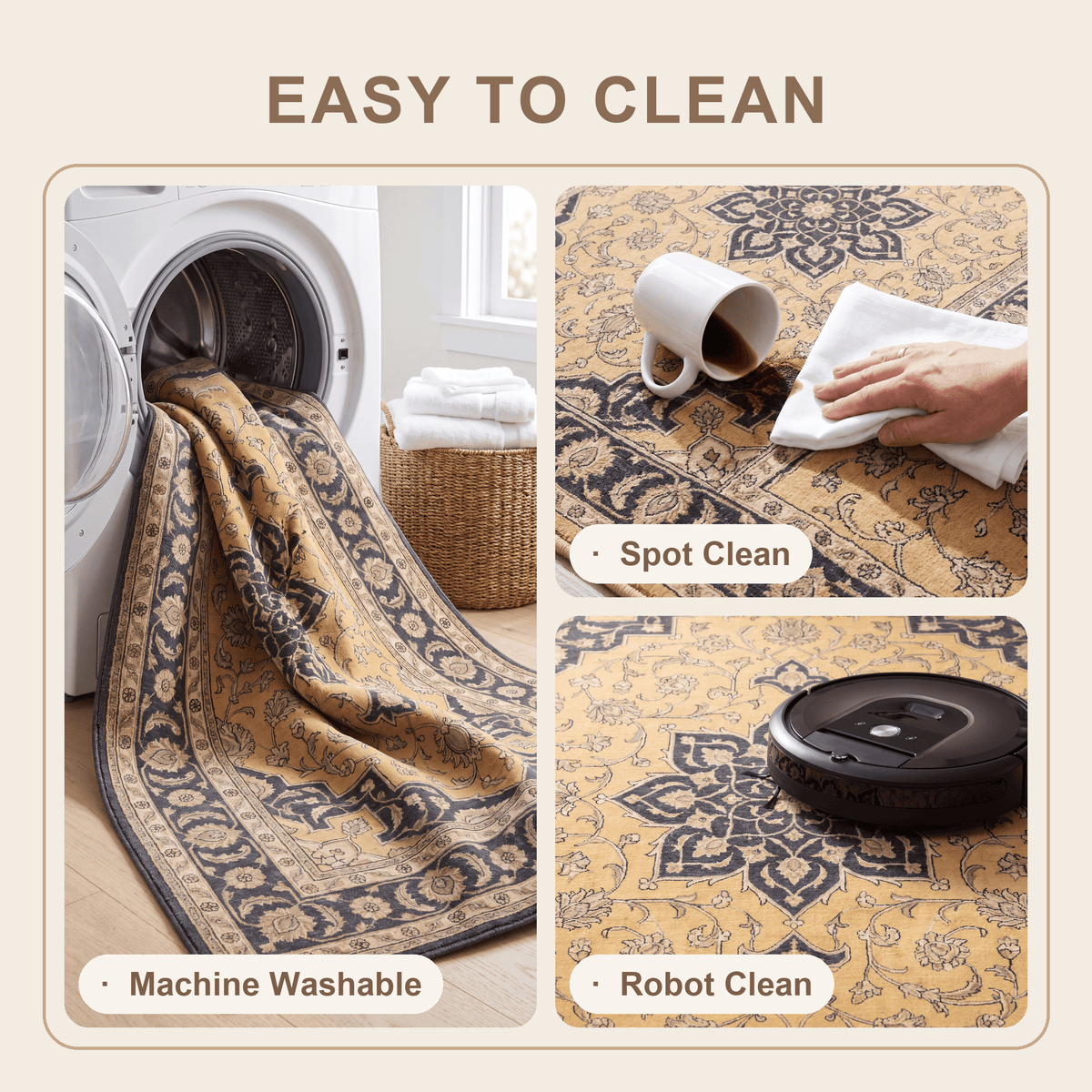 Twilight2 Traditional Medallion Border Mustard Charcoal Ivory Washable Indoor Outdoor Rug - RugzellaDigital Print RugRugzellaRugzellaBBB375-RECT-24x47-60x120cmRGZLLA108761Rectangle2' x 3'11" (60x120 cm)SHARED | Twilight2 feature clean