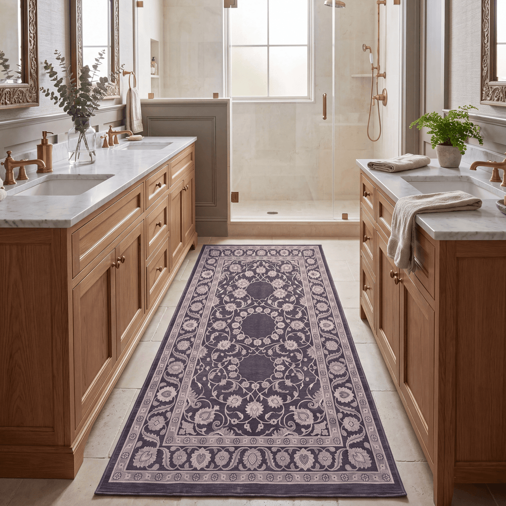 Veranda2 Traditional Medallion Border Charcoal Gray Ivory Washable Indoor Outdoor Rug - RugzellaDigital Print RugRugzellaRugzellaBBB400-RECT-24x47-60x120cmRGZLLA115796Rectangle2' x 3'11" (60x120 cm)RUNNER | Veranda2 runner bathroom