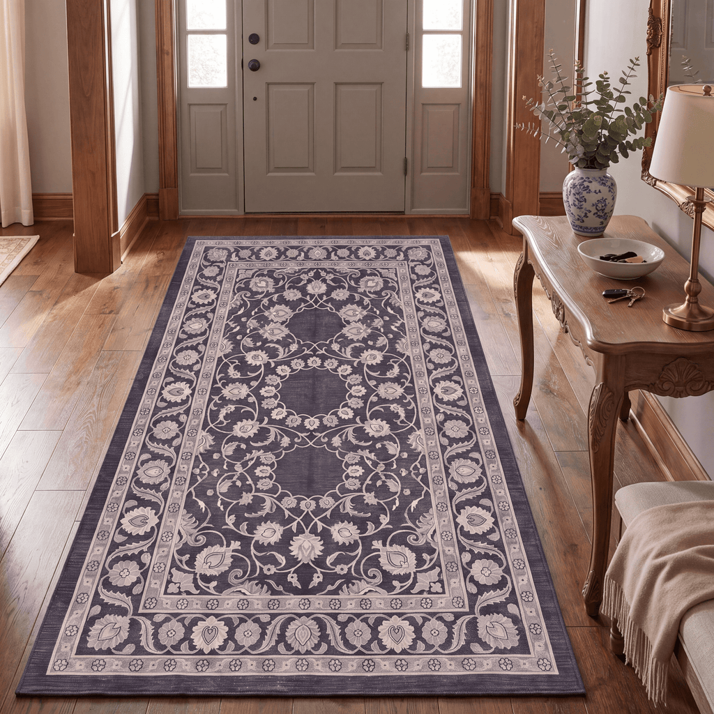 Veranda2 Traditional Medallion Border Charcoal Gray Ivory Washable Indoor Outdoor Rug - RugzellaDigital Print RugRugzellaRugzellaBBB400-RECT-24x47-60x120cmRGZLLA115796Rectangle2' x 3'11" (60x120 cm)RUNNER | Veranda2 runner entryway