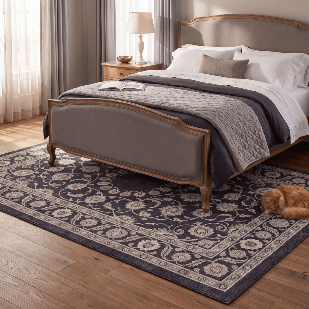 Veranda2 Traditional Medallion Border Charcoal Gray Ivory Washable Indoor Outdoor Rug - RugzellaDigital Print RugRugzellaRugzellaBBB400-RECT-24x47-60x120cmRGZLLA115796Rectangle2' x 3'11" (60x120 cm)RECTANGLE | Veranda2 rectangle bedroom