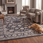 Veranda2 Traditional Medallion Border Charcoal Gray Ivory Washable Indoor Outdoor Rug - RugzellaDigital Print RugRugzellaRugzellaBBB400-RECT-24x47-60x120cmRGZLLA115796Rectangle2' x 3'11" (60x120 cm)RECTANGLE | Veranda2 rectangle livingroom