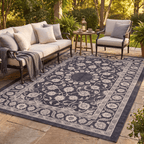 Veranda2 Traditional Medallion Border Charcoal Gray Ivory Washable Indoor Outdoor Rug - RugzellaDigital Print RugRugzellaRugzellaBBB400-RECT-24x47-60x120cmRGZLLA115796Rectangle2' x 3'11" (60x120 cm)RECTANGLE | Veranda2 rectangle outdoor
