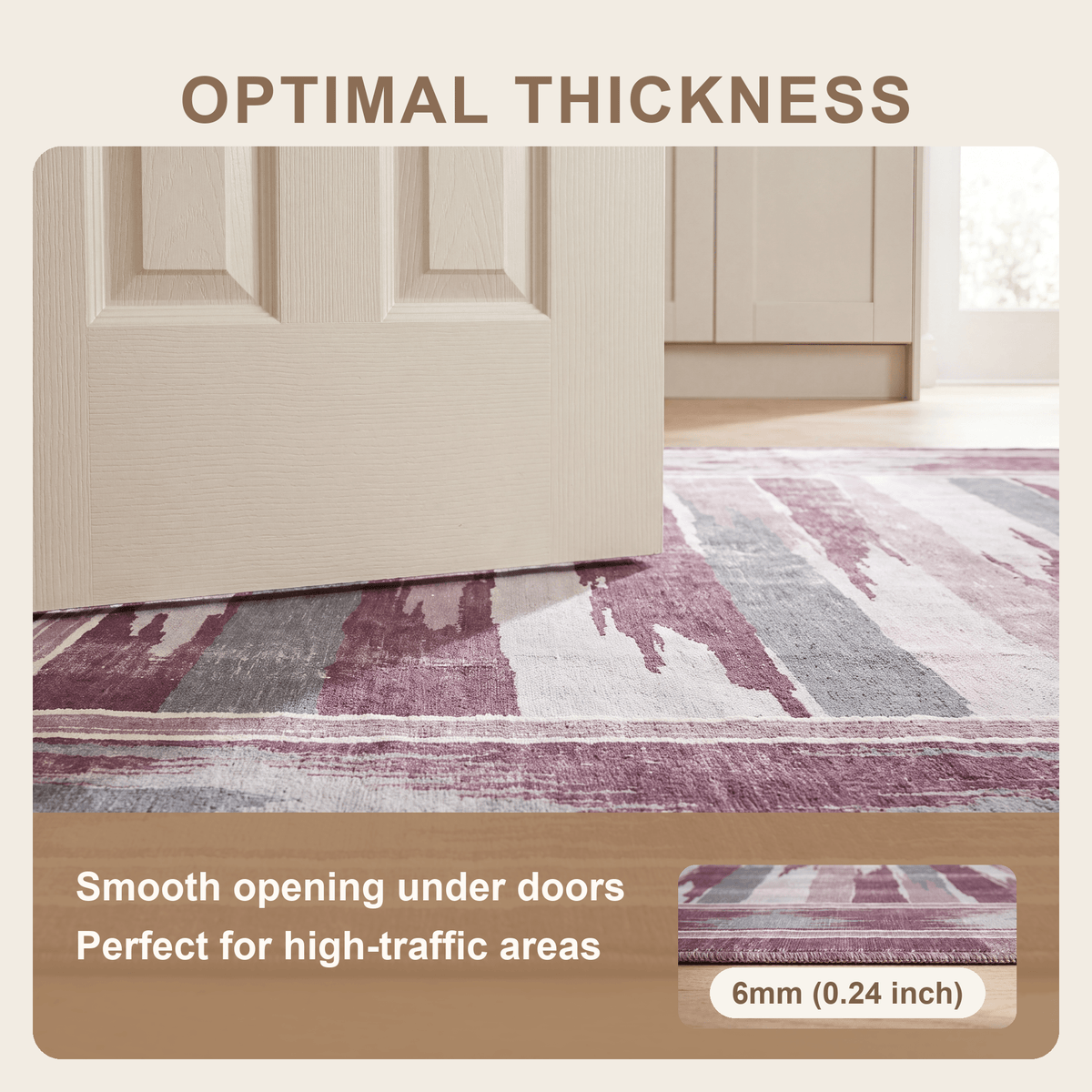 Wandale Modern Brushstroke Stripe Plum Slate Chalk Washable Indoor Outdoor Entryway Rug - RugzellaDigital Print RugRugzellaRugzellaBBB479-RECT-24x47-60x120cmRGZLLA142596Rectangle2' x 3'11" (60x120 cm)SHARED | Wandale feature thickness