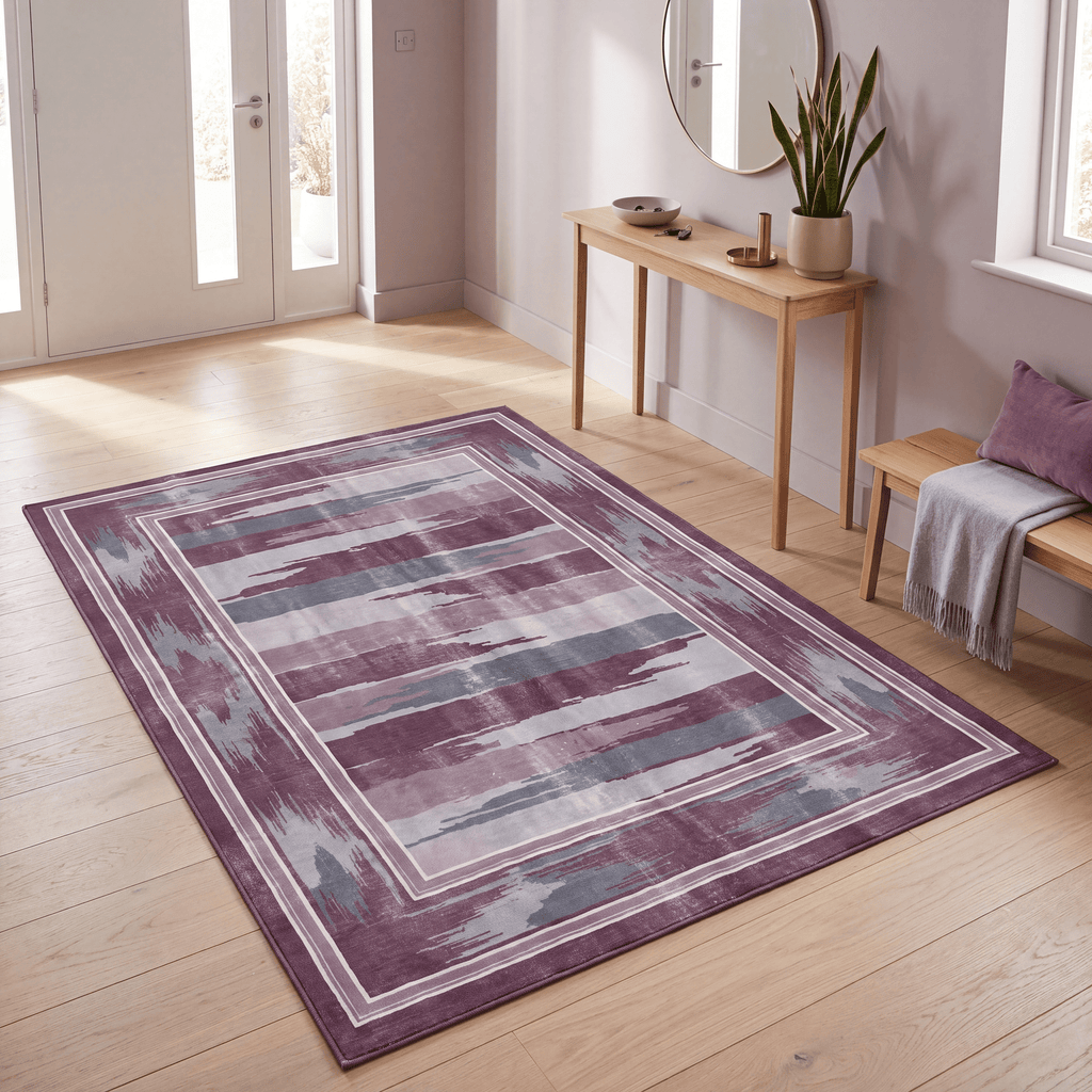 Wandale Modern Brushstroke Stripe Plum Slate Chalk Washable Indoor Outdoor Entryway Rug - RugzellaDigital Print RugRugzellaRugzellaBBB479-RECT-24x47-60x120cmRGZLLA142596Rectangle2' x 3'11" (60x120 cm)RECTANGLE | Wandale rectangle entryway