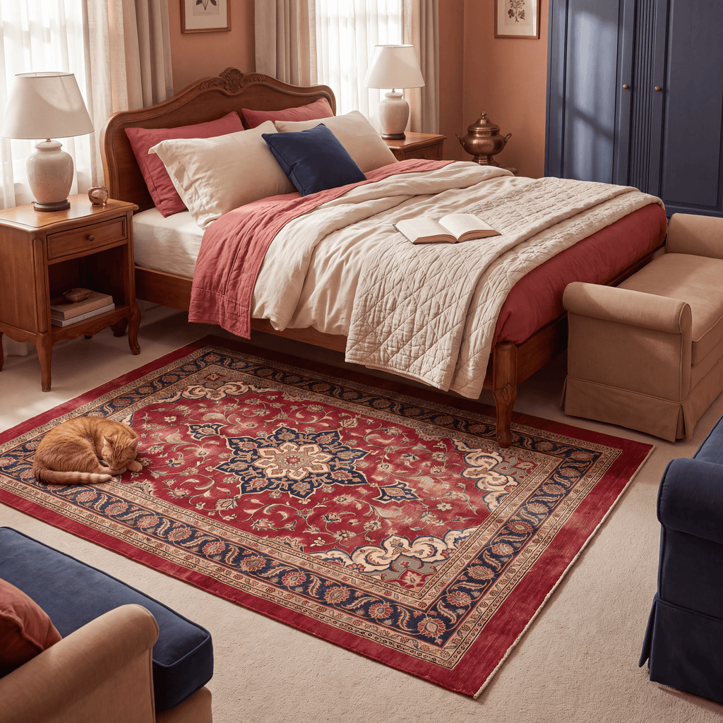 Westfield Traditional Distressed Medallion Red Navy Cream Gold Washable Indoor Outdoor Entryway Rug - RugzellaDigital Print RugRugzellaRugzellaBBB482-RECT-24x47-60x120cmRGZLLA145946Rectangle2' x 3'11" (60x120 cm)RECTANGLE | Westfield rectangle bedroom