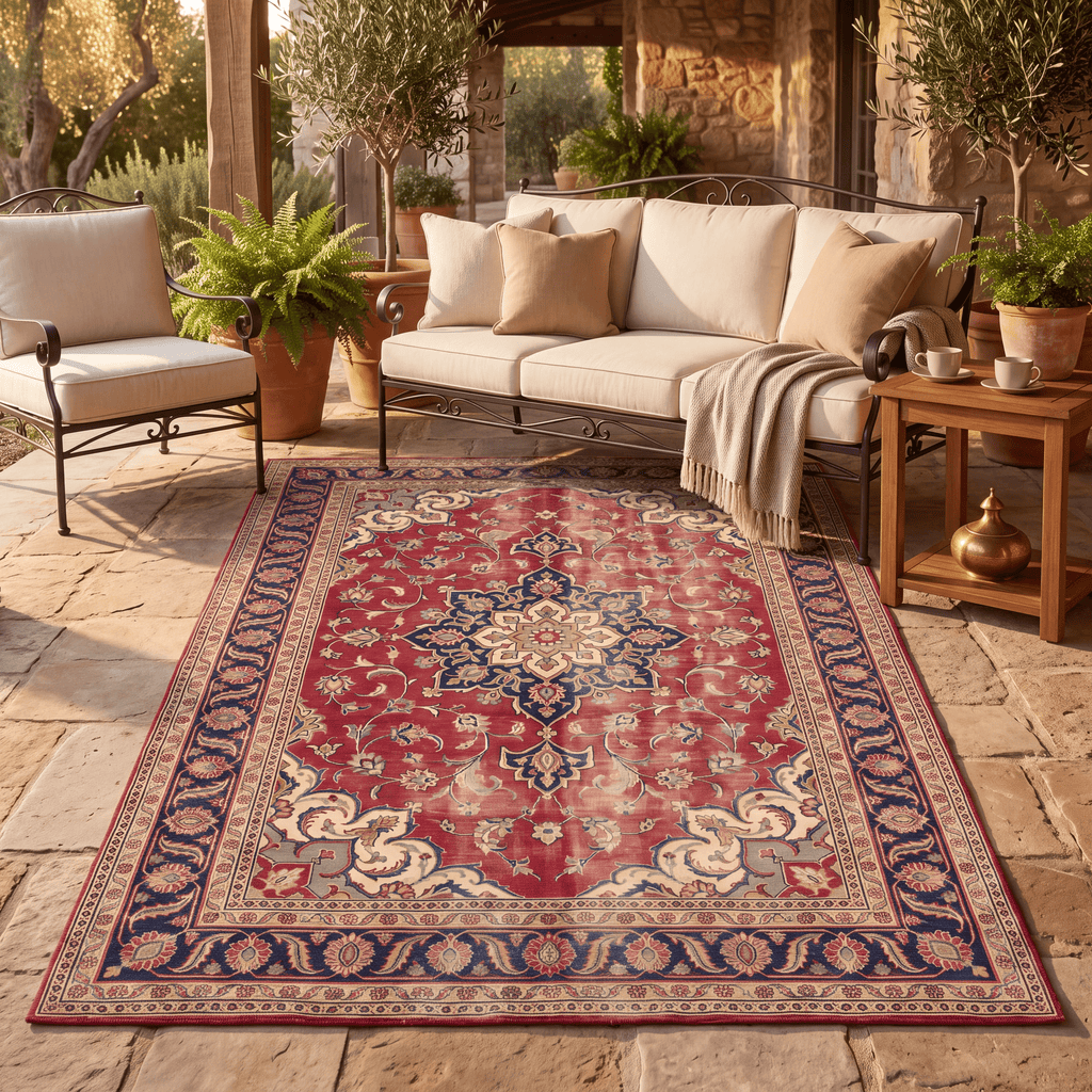 Westfield Traditional Distressed Medallion Red Navy Cream Gold Washable Indoor Outdoor Entryway Rug - RugzellaDigital Print RugRugzellaRugzellaBBB482-RECT-24x47-60x120cmRGZLLA145946Rectangle2' x 3'11" (60x120 cm)RECTANGLE | Westfield rectangle outdoor