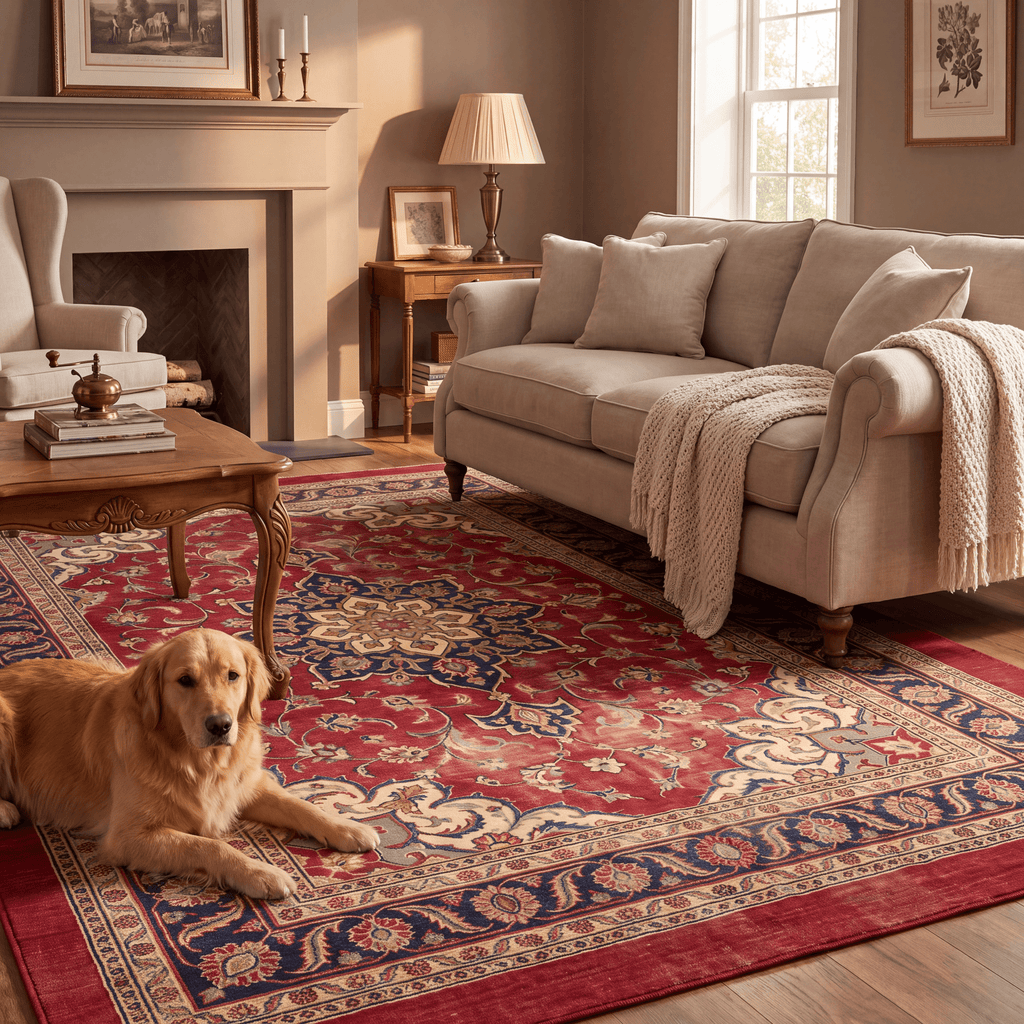 Westfield Traditional Distressed Medallion Red Navy Cream Gold Washable Indoor Outdoor Entryway Rug - RugzellaDigital Print RugRugzellaRugzellaBBB482-RECT-24x47-60x120cmRGZLLA145946Rectangle2' x 3'11" (60x120 cm)RECTANGLE | Westfield rectangle livingroom