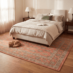 Wildmoor Traditional Floral Border Terracotta Ivory Sage Washable Indoor Outdoor Entryway Rug - RugzellaDigital Print RugRugzellaRugzellaBBB485-RECT-24x47-60x120cmRGZLLA146951Rectangle2' x 3'11" (60x120 cm)RECTANGLE | Wildmoor rectangle bedroom