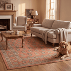 Wildmoor Traditional Floral Border Terracotta Ivory Sage Washable Indoor Outdoor Entryway Rug - RugzellaDigital Print RugRugzellaRugzellaBBB485-RECT-24x47-60x120cmRGZLLA146951Rectangle2' x 3'11" (60x120 cm)RECTANGLE | Wildmoor rectangle livingroom