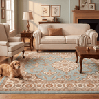 Windgate Traditional Medallion Border Teal Ivory Rust Washable Indoor Outdoor Entryway Rug - RugzellaDigital Print RugRugzellaRugzellaBBB486-RECT-24x47-60x120cmRGZLLA147286Rectangle2' x 3'11" (60x120 cm)RECTANGLE | Windgate rectangle livingroom