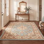 Windgate Traditional Medallion Border Teal Ivory Rust Washable Indoor Outdoor Entryway Rug - RugzellaDigital Print RugRugzellaRugzellaBBB486-RECT-24x47-60x120cmRGZLLA147286Rectangle2' x 3'11" (60x120 cm)RECTANGLE | Windgate rectangle entryway