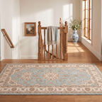 Zephyr2 Traditional Medallion Border Teal Ivory Rust Washable Indoor Outdoor Entryway Rug - RugzellaDigital Print RugRugzellaRugzellaBBB378-RECT-24x47-60x120cmRGZLLA109766Rectangle2' x 3'11" (60x120 cm)RUNNER | Zephyr2 runner staircase