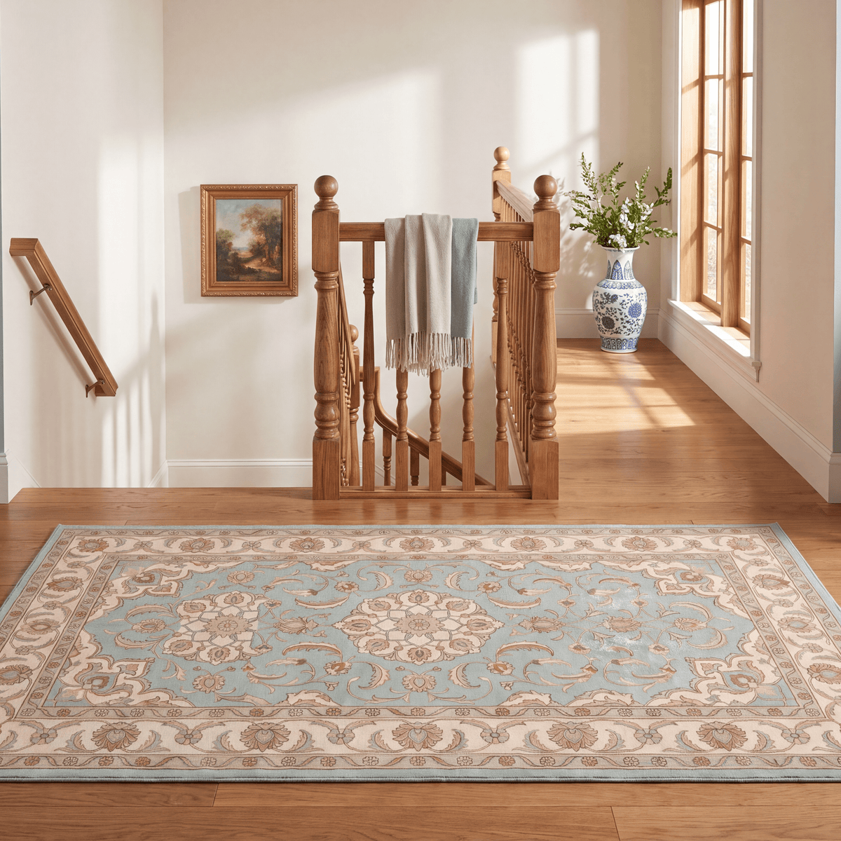 Zephyr2 Traditional Medallion Border Teal Ivory Rust Washable Indoor Outdoor Entryway Rug - RugzellaDigital Print RugRugzellaRugzellaBBB378-RECT-24x47-60x120cmRGZLLA109766Rectangle2' x 3'11" (60x120 cm)RUNNER | Zephyr2 runner staircase