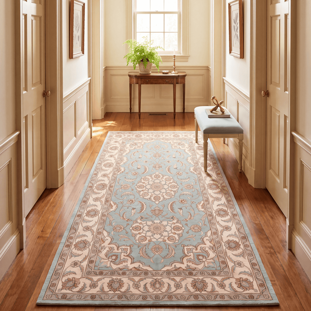 Zephyr2 Traditional Medallion Border Teal Ivory Rust Washable Indoor Outdoor Entryway Rug - RugzellaDigital Print RugRugzellaRugzellaBBB378-RECT-24x47-60x120cmRGZLLA109766Rectangle2' x 3'11" (60x120 cm)RUNNER | Zephyr2 runner hallway