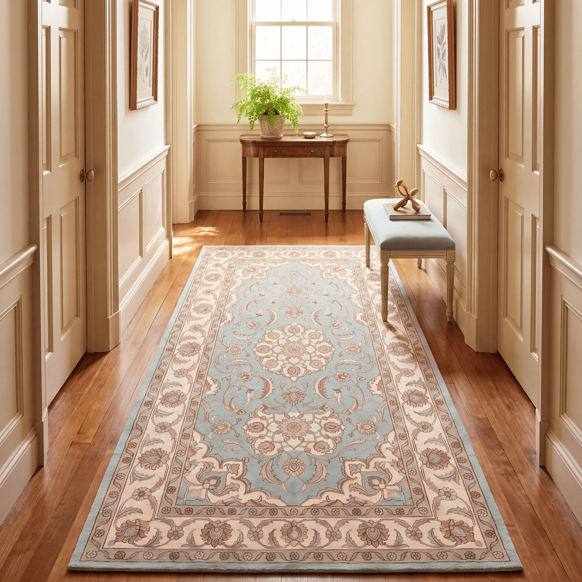 Zephyr2 Traditional Medallion Border Teal Ivory Rust Washable Indoor Outdoor Entryway Rug - RugzellaDigital Print RugRugzellaRugzellaBBB378-RECT-24x47-60x120cmRGZLLA109766Rectangle2' x 3'11" (60x120 cm)RUNNER | Zephyr2 runner hallway