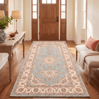 Zephyr2 Traditional Medallion Border Teal Ivory Rust Washable Indoor Outdoor Entryway Rug - RugzellaDigital Print RugRugzellaRugzellaBBB378-RECT-24x47-60x120cmRGZLLA109766Rectangle2' x 3'11" (60x120 cm)RUNNER | Zephyr2 runner entryway
