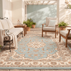 Zephyr2 Traditional Medallion Border Teal Ivory Rust Washable Indoor Outdoor Entryway Rug - RugzellaDigital Print RugRugzellaRugzellaBBB378-RECT-24x47-60x120cmRGZLLA109766Rectangle2' x 3'11" (60x120 cm)RECTANGLE | Zephyr2 rectangle outdoor