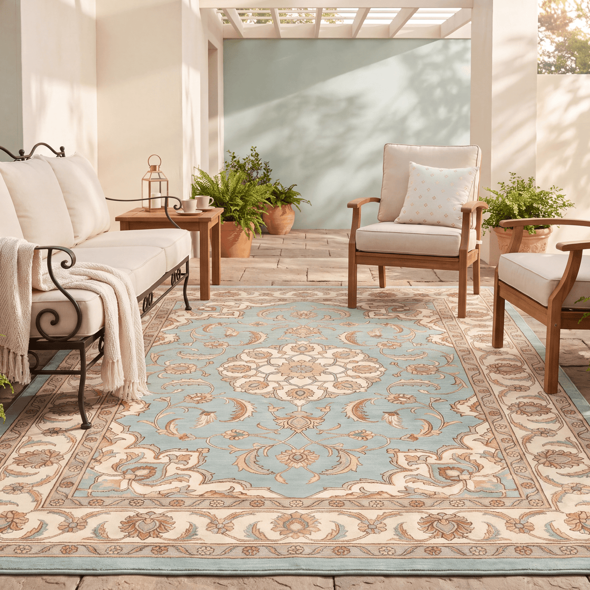 Zephyr2 Traditional Medallion Border Teal Ivory Rust Washable Indoor Outdoor Entryway Rug - RugzellaDigital Print RugRugzellaRugzellaBBB378-RECT-24x47-60x120cmRGZLLA109766Rectangle2' x 3'11" (60x120 cm)RECTANGLE | Zephyr2 rectangle outdoor