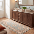 Zephyr2 Traditional Medallion Border Teal Ivory Rust Washable Indoor Outdoor Entryway Rug - RugzellaDigital Print RugRugzellaRugzellaBBB378-RECT-24x47-60x120cmRGZLLA109766Rectangle2' x 3'11" (60x120 cm)RUNNER | Zephyr2 runner bathroom